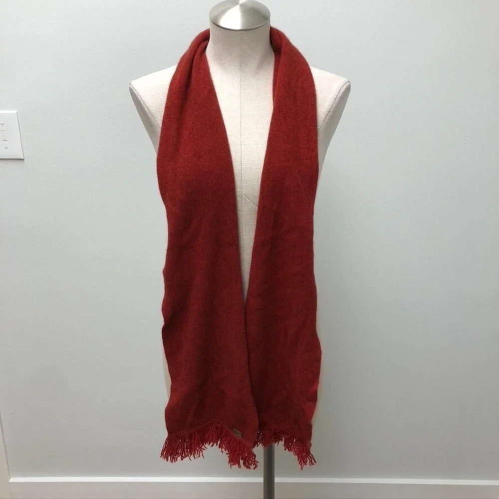Koru Wool Rectangle Scarf Heathered Red Unisex Fringe Coxy Minimalist 72x8